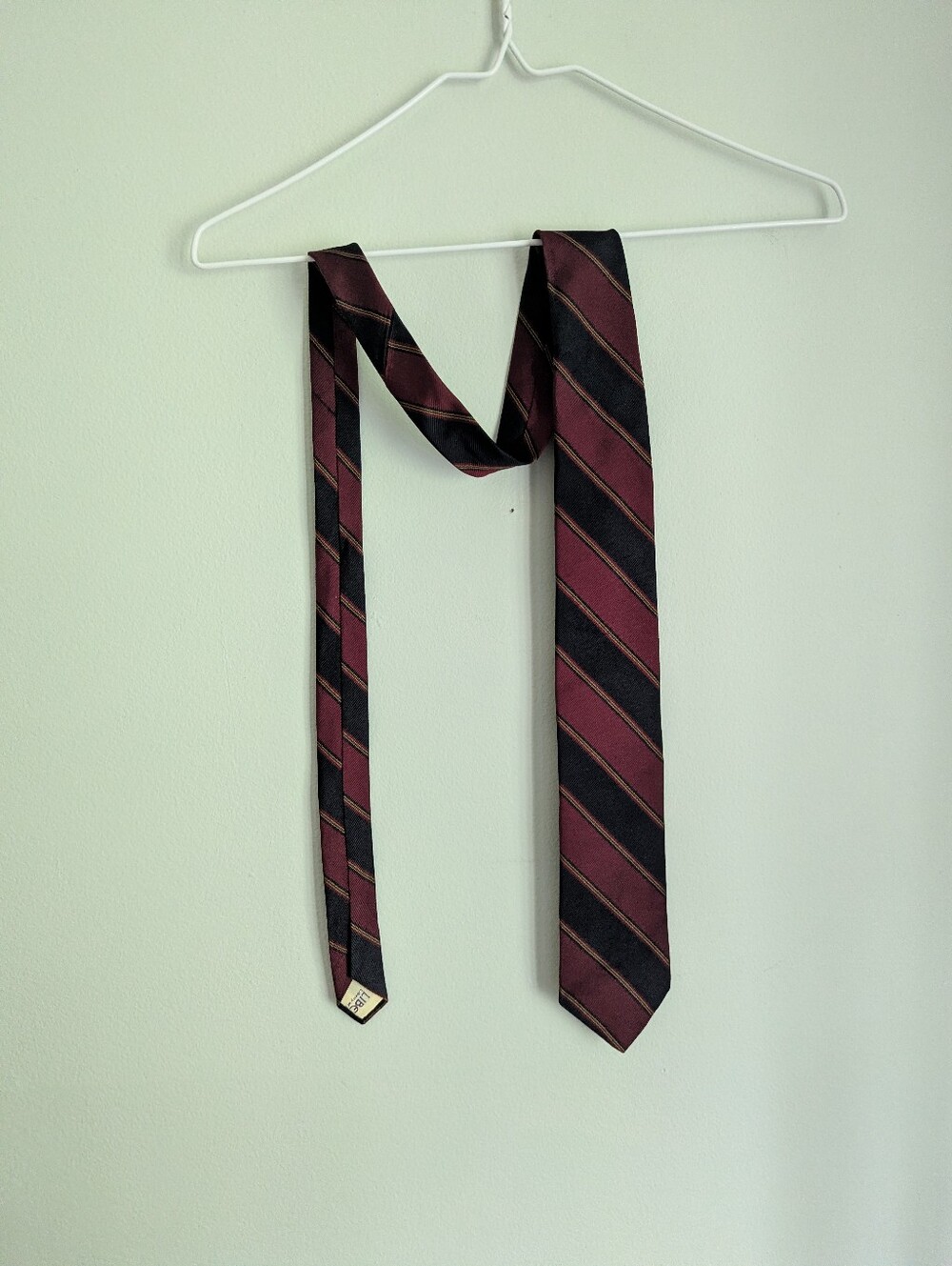 Vintage Necktie Stonehaven Liberty Of London Silk Red Black/Navy Diagonal Stripe